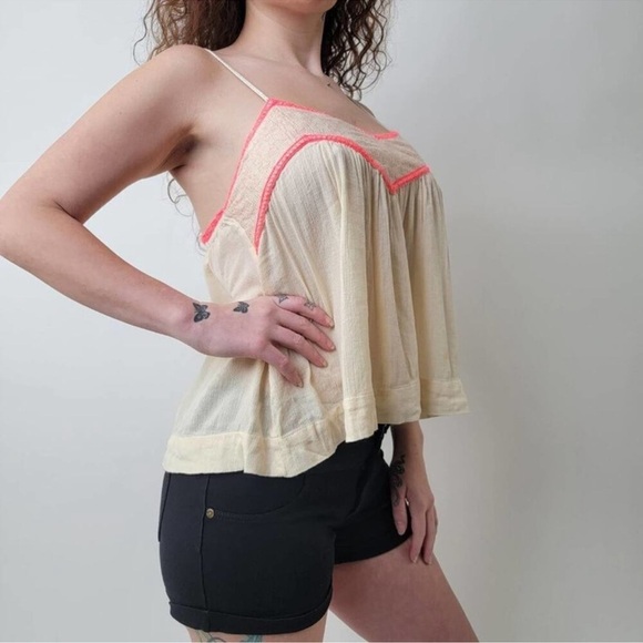 Cream Camisole with Pink Ruched Neckline and Spaghetti Straps - Picture 7 of 11